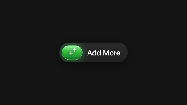 Green glossy add more button user interface element with plus icon on black background