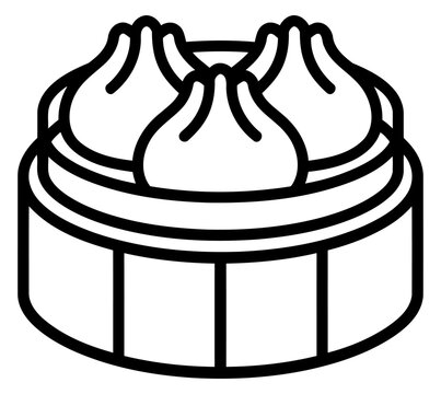Dumplings in bamboo steamer outline vector icon