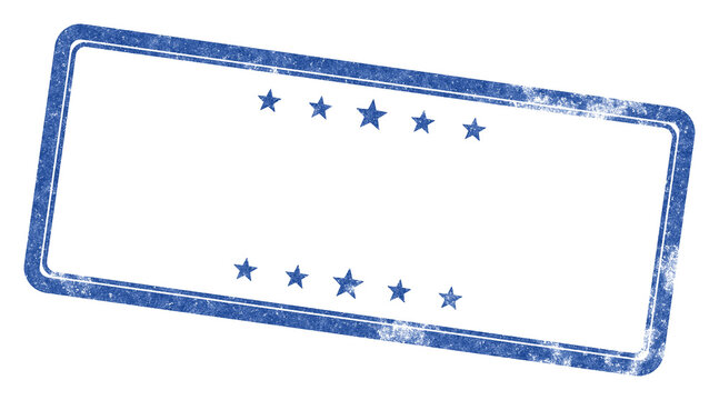 Blue rounded rectangle with star rows blank grunge stamp template isolated on transparent background