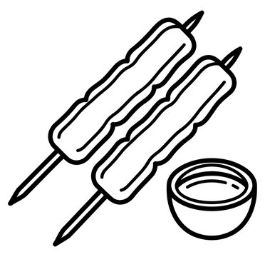 Kebab skewers with dip sauce vector illustration