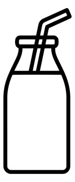 Milk bottle with straw vector line icon