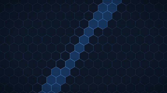 Abstract dark hexagon pattern technology background with glowing neon hex grid, futuristic motion design seamless loop