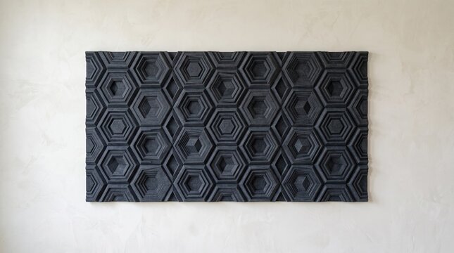 geometric hexagonal acoustic baffle panel mounted on minimalist wall in modern interior