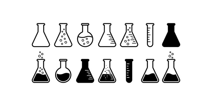 Laboratory flasks and test tubes chemistry glassware for experiments and analysis.