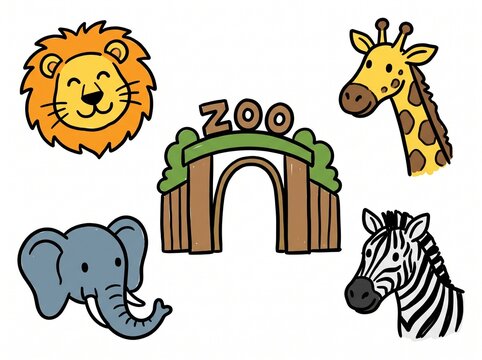Cute zoo animals vector collection featuring friendly lion elephant giraffe and zebra illustrations.