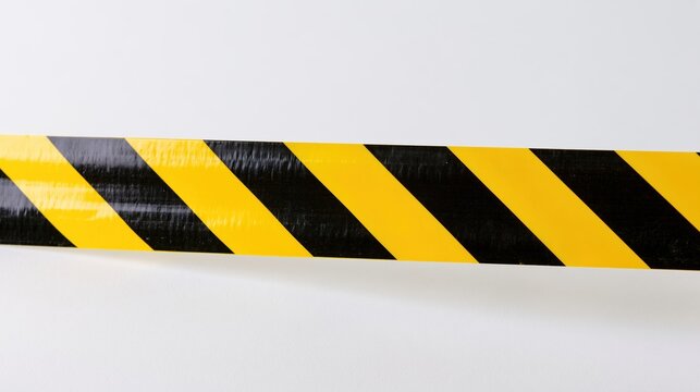 Horizontal strip of yellow and black diagonal hazard tape on white background