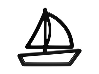Black outline sailboat icon 3d render on a transparent background for nautical themes. © Mdsamim