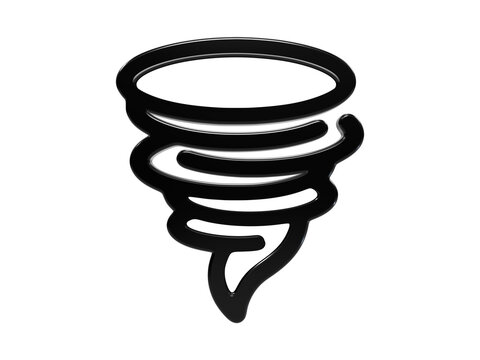 Tornado symbol featuring glossy black spiral lines isolated on transparent background.