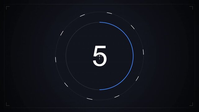 Countdown timer video animation, digital clock number five counting down. Modern interface motion graphic element for video editing and presentations.