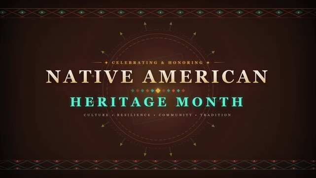 Native american heritage month typography tribal patterns elegant ornamental gold turquoise design social media background celebration banner