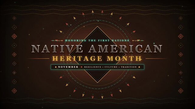 Native american heritage month celebration elegant tribal pattern typography ornamental graphic for november cultural event promotion social media background