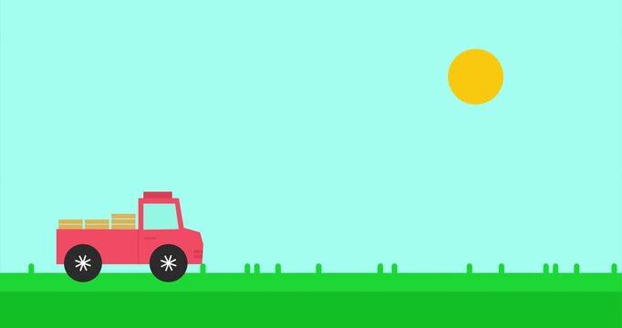 Animation truck moving on field park infinite repeat loop motion