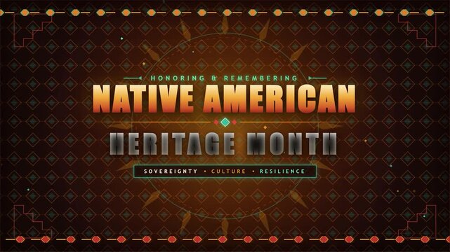 Native american heritage month celebration title card animated tribal pattern motion graphic for cultural event presentation