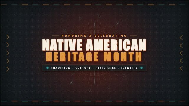 Native american heritage month celebration banner dark textured background with orange glowing typography for social media announcement event opener