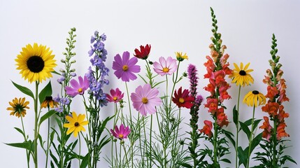Fototapeta premium The Flowers Showcase: A Bright Studio Garden of Sunflowers Cosmos and Snapdragons