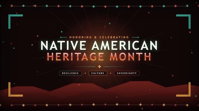 Native american heritage month celebration ethnic tribal pattern desert landscape typography style social media template commemorative graphic background