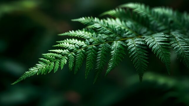 A close up of a vibrant green fern leaf with detailed fronds and soft background blur in a natural setting