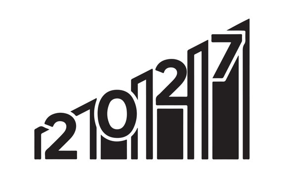 Black silhouette bar chart graphic with numbers isolated on a white background