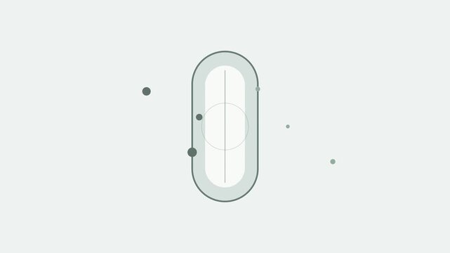 Minimalist geometric pill shape icon with small floating circles in a soft grey color palette