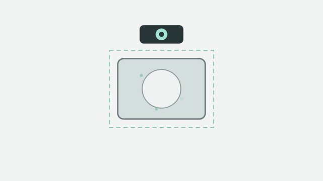 Minimalist digital camera icon with a rounded rectangular body and a circular lens design