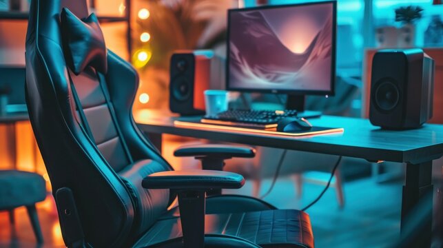 Gaming chair with computer setup