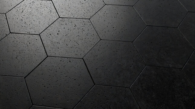 Volcanic surface tiles featuring hexagonal geometric edges and dark porous stone texture for architectural design