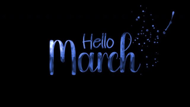 Marchthemed elegant script design with bright blue hello march text on a constellation dark background. Suitable for calendars and social media graphics.