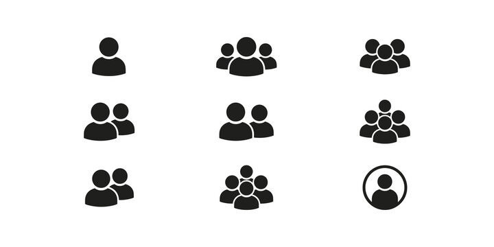 Black solid people icons set for group, teamwork and community