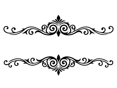 Elegant black vintage filigree divider ornaments set vector graphic on white background, generative AI