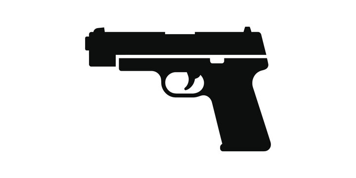 Silhouette icon of a pistol handgun for crime or security themes.