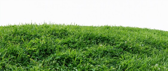 Fototapeta premium Dense green grass lawn filling the frame from low angle with sky above
