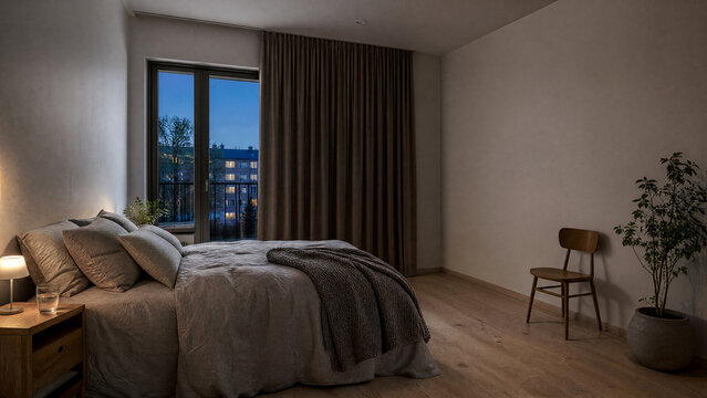 Calm tidy bedroom ready for sleep