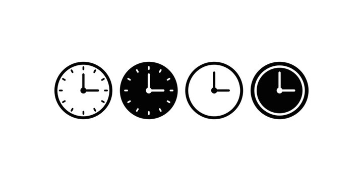 Four clock faces showing different times on transparent background.