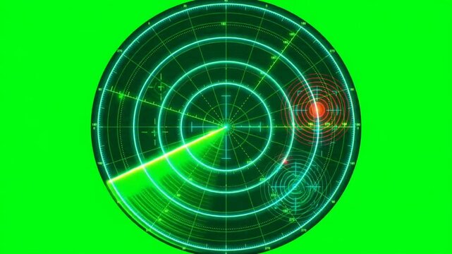 Circular radar sweep animation loop on green screen, chroma key motion graphic