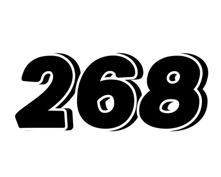Number 268 on transparent background,black bold, 3D appearance and shadow effects for added depth and dimension for design element