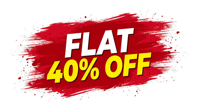 Flat 40 percent off sale banner with red brush stroke texture