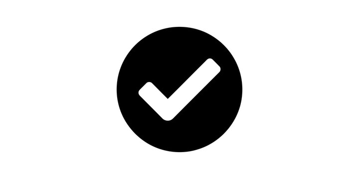 Black check mark inside circle indicating success confirmation approval done.