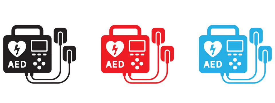 Automated External Defibrillator AED medical device icons for emergency care