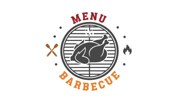 Vintage styled logo for a barbecue restaurant features a roasted chicken inside a circular grill frame.