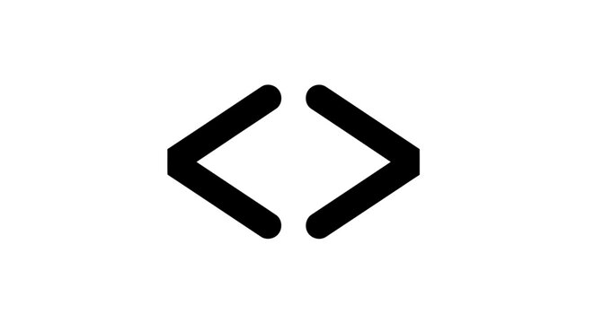 A simple black code bracket symbol isolated on a clean white background