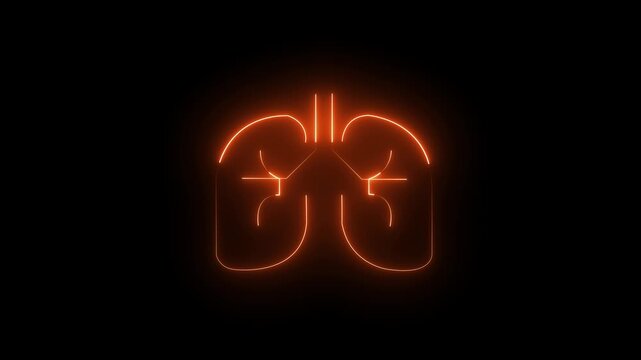 Glowing Neon Human Lungs Illustration with Bronchial Tree Anatomy for Medical Science and Healthcare Education Presentations