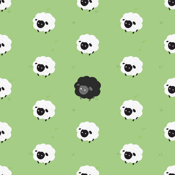 Cute black sheep seamless pattern