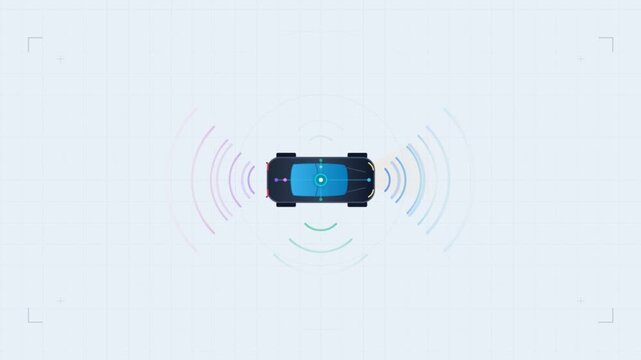 Autonomous car scanning environment with radar sensor waves in top view
