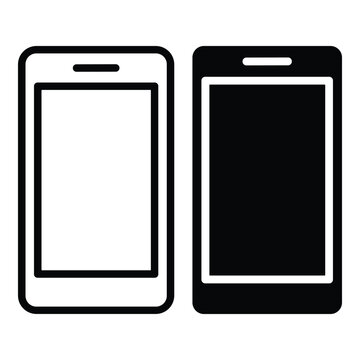 Smartphone touchscreen icons featuring minimalist mobile device silhouettes in flat vector style for mobile app development and ui branding