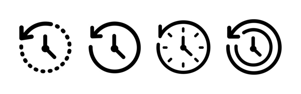 Minimalist Outline History Clock Counterclockwise Arrow Symbol Set Icon