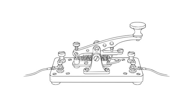 Vintage Telegraph Key Morse Code Machine Line Drawing