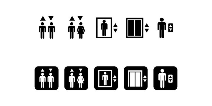 Elevator and people icons for accessibility and transport guidance.