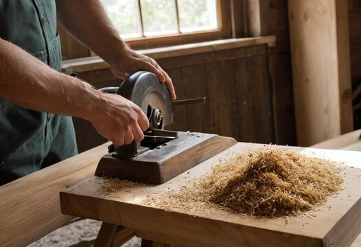 Woodworking project in progress with sawdust on a workbench
