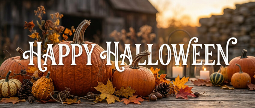 Happy Halloween Pumpkins Harvest Autumn Fall Season Cozy Evening