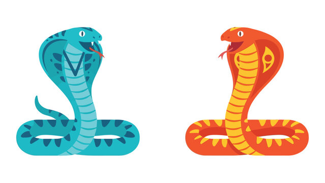 Cartoon Cobras, Blue and Orange Illustrations